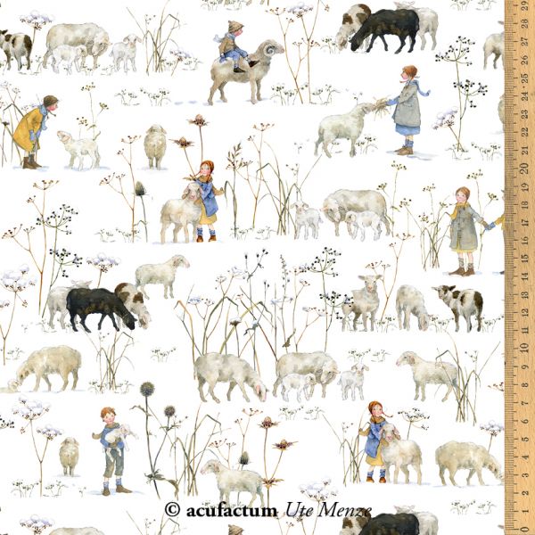 Acufactum Baumwollstoff Winterkinder + Schafe