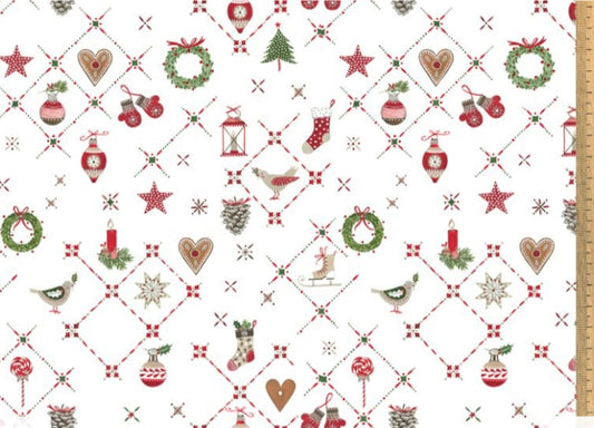 Acufactum Baumwollstoff „Weihnachtsornamente“